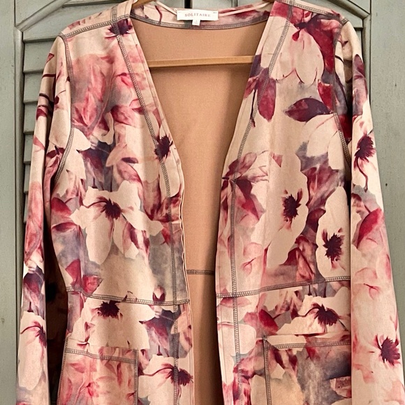 SOLITAIRE By Anthropologie Faux Suede Floral Cardigan Jacket - Picture 3 of 16